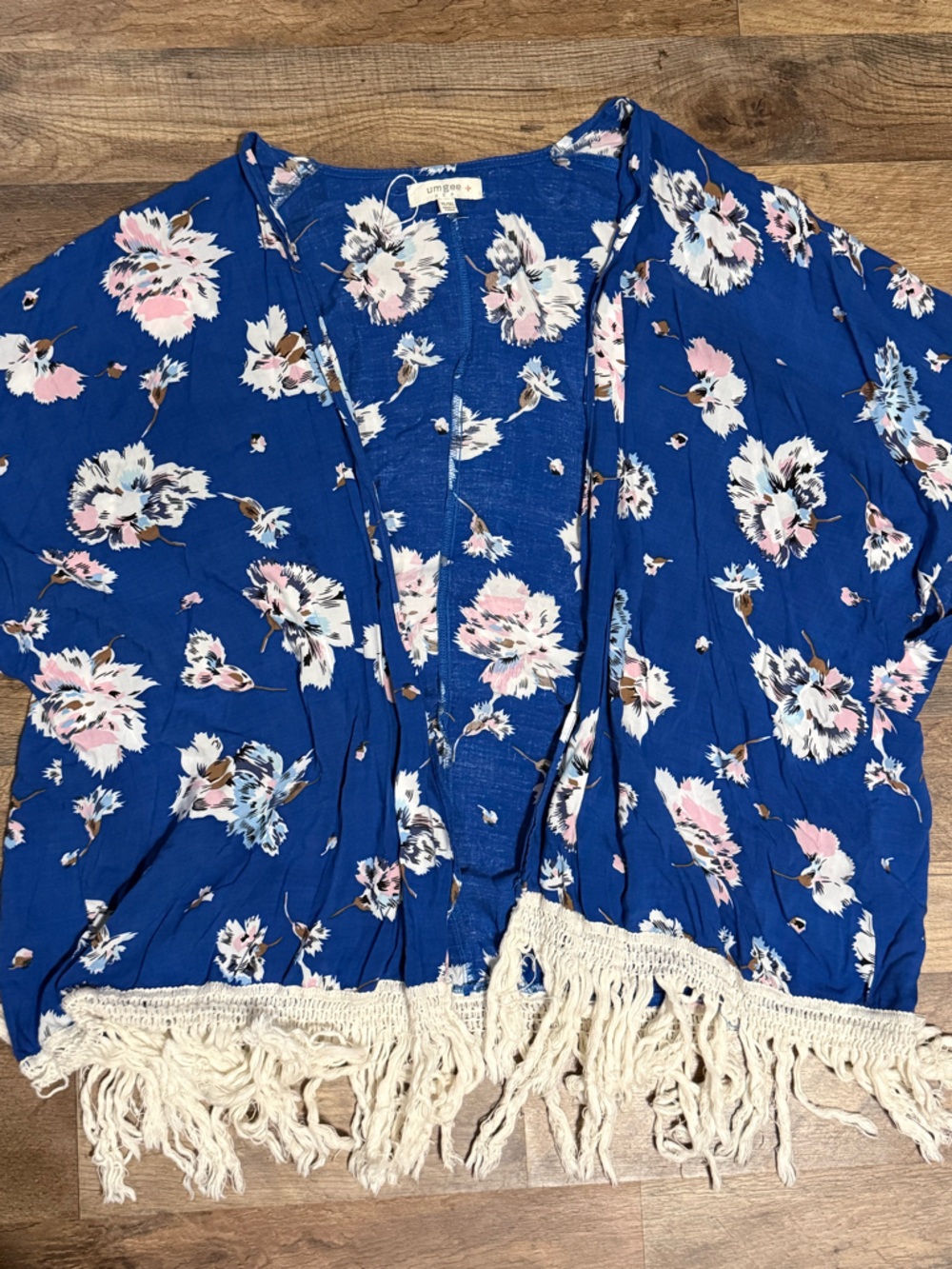 Umgee Cobalt Floral Fringe Kimono